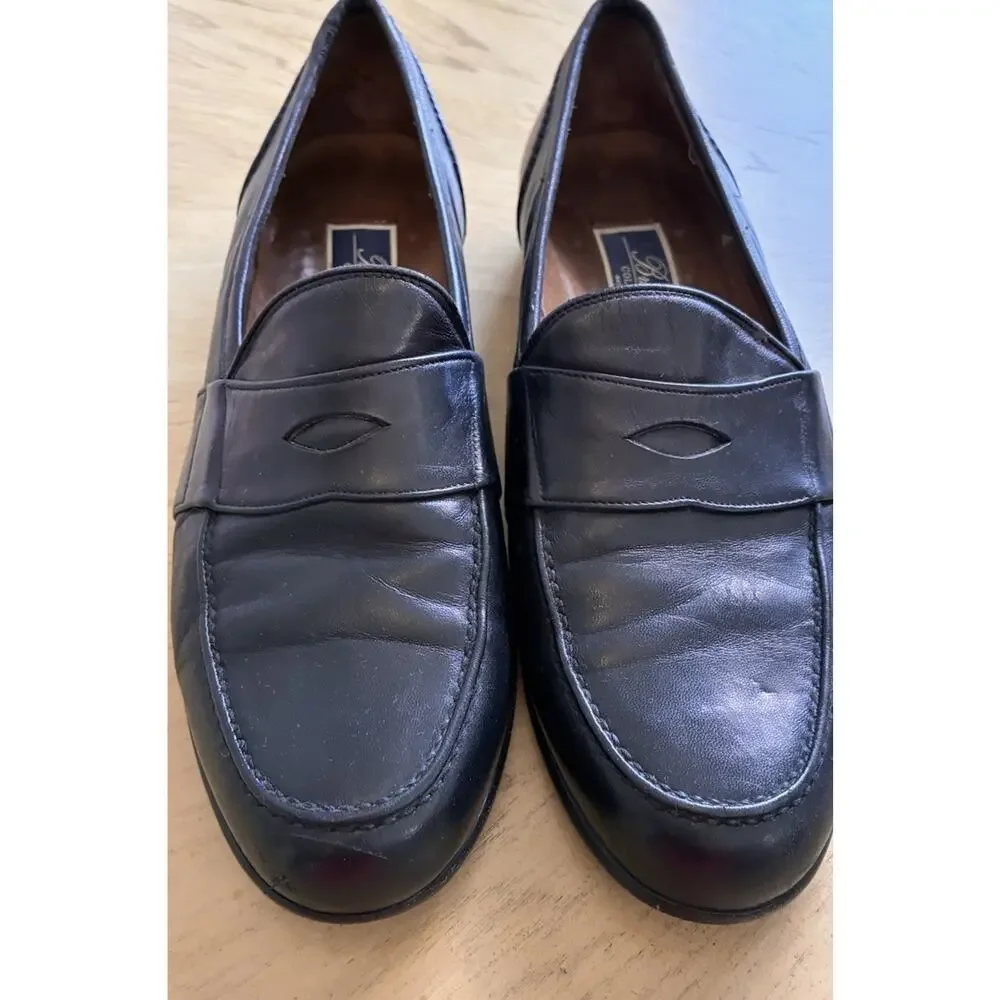 Vintage Bragano Cole Haan Italy Men 9.5 N Black Leather Dress Shoe Penny Loafers